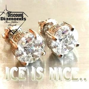 Round, Halo, White Diamond Earrings stud back in 14K White Gold over 925 Silver